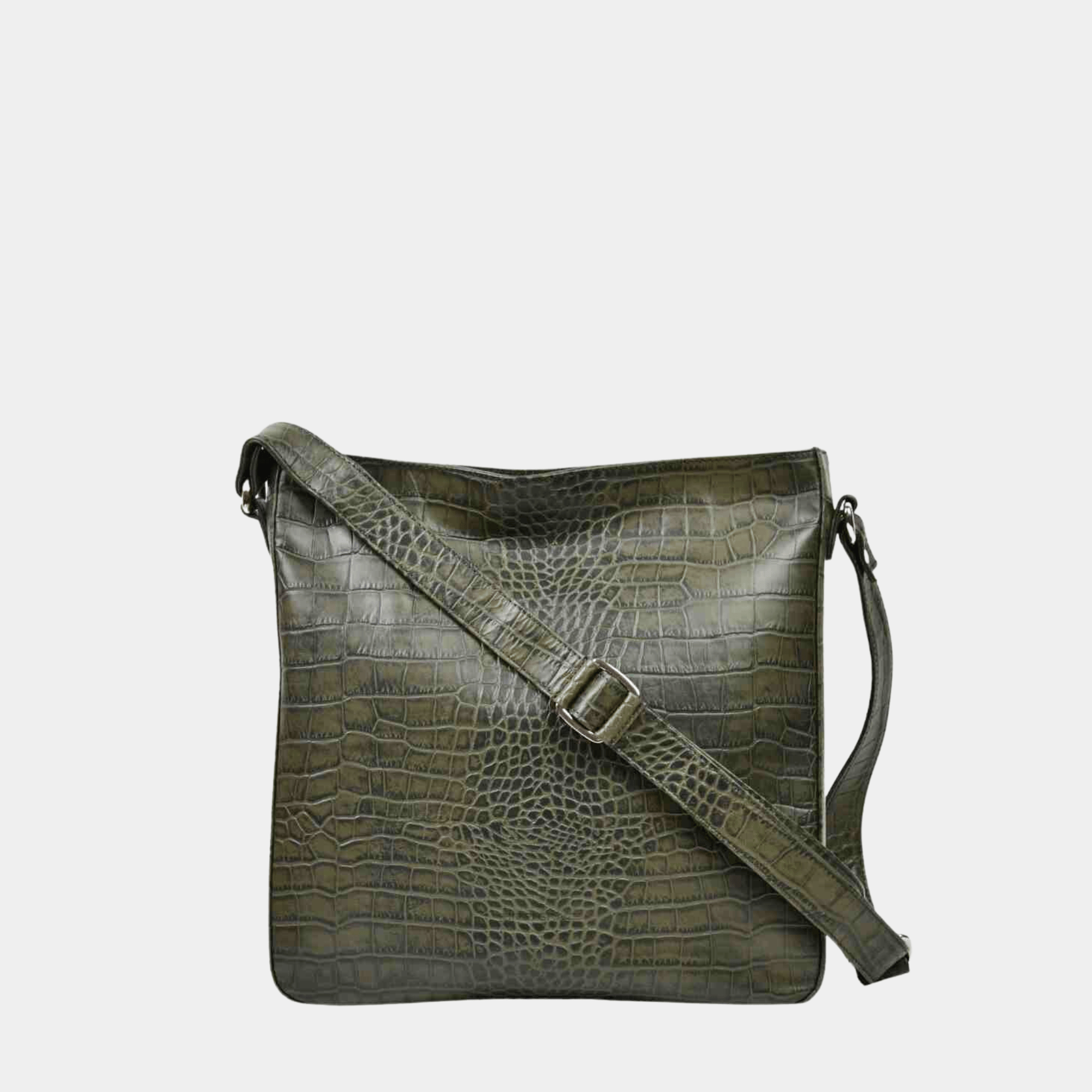 Veske i kvalitetsskinn, crossbody skulderstropp, glidelås-lukning i topp. Norsk Design. Hippi Grace Copenhagen i bohem Coco Kaki er en stor veske til dame laget av ekte skinn. Skinnvesken kommer med en regulerbar crossbody stropp, og har et romslig interiør med flere lommer og glidelås lukking i topp. Den passer perfekt som jobbveske, skoleveske, hverdagsveske eller reiseveske. Mørkegrønn veske dame. Grønn veske i ekte skinn. Norsk design.
