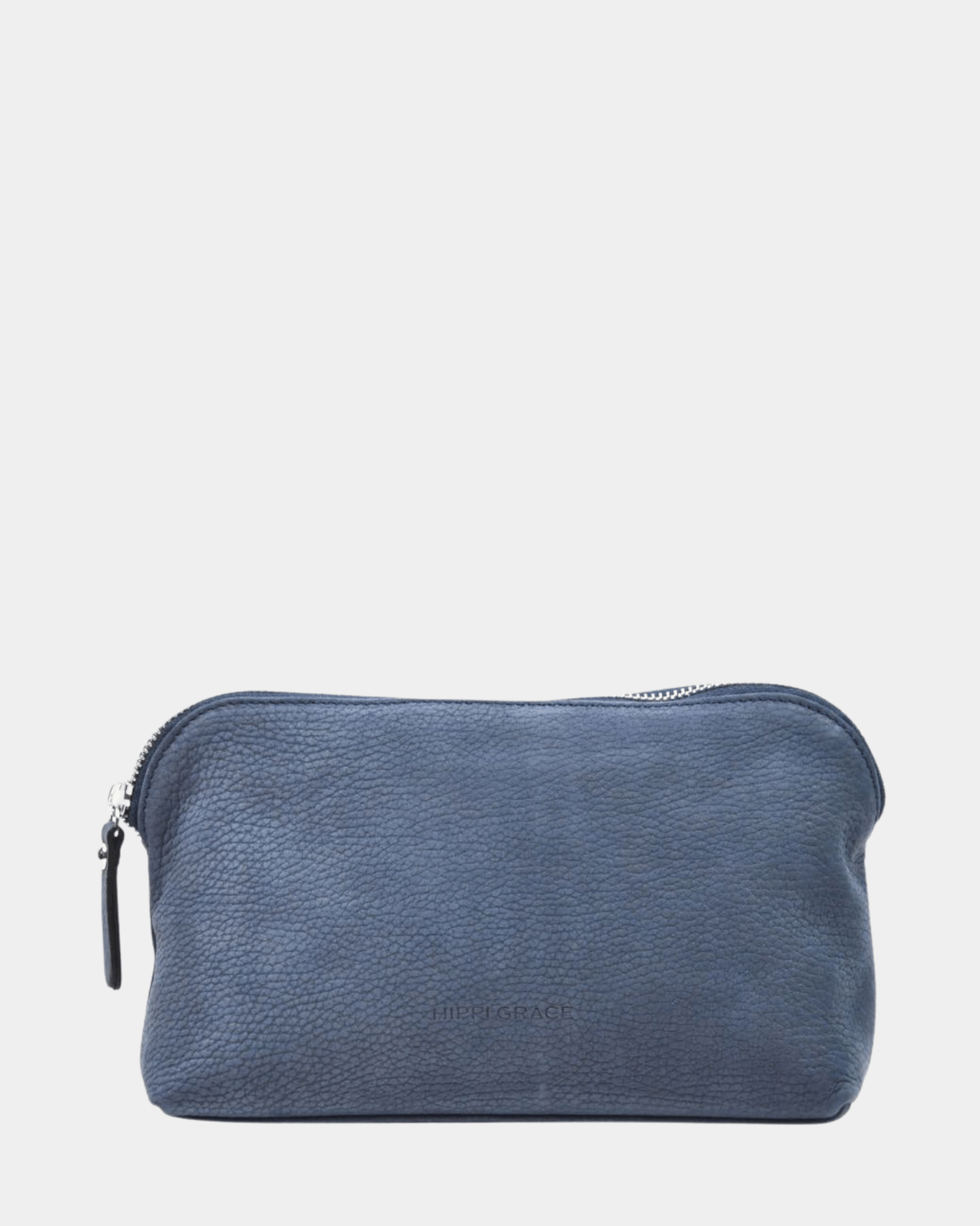 Kosmetikk bag, Nobuck Ku-skinn, glidelås-lukning. Hippi grace Kosmetikkbag i Nobuck Jeansblå i ekte skinn. Norsk Design.