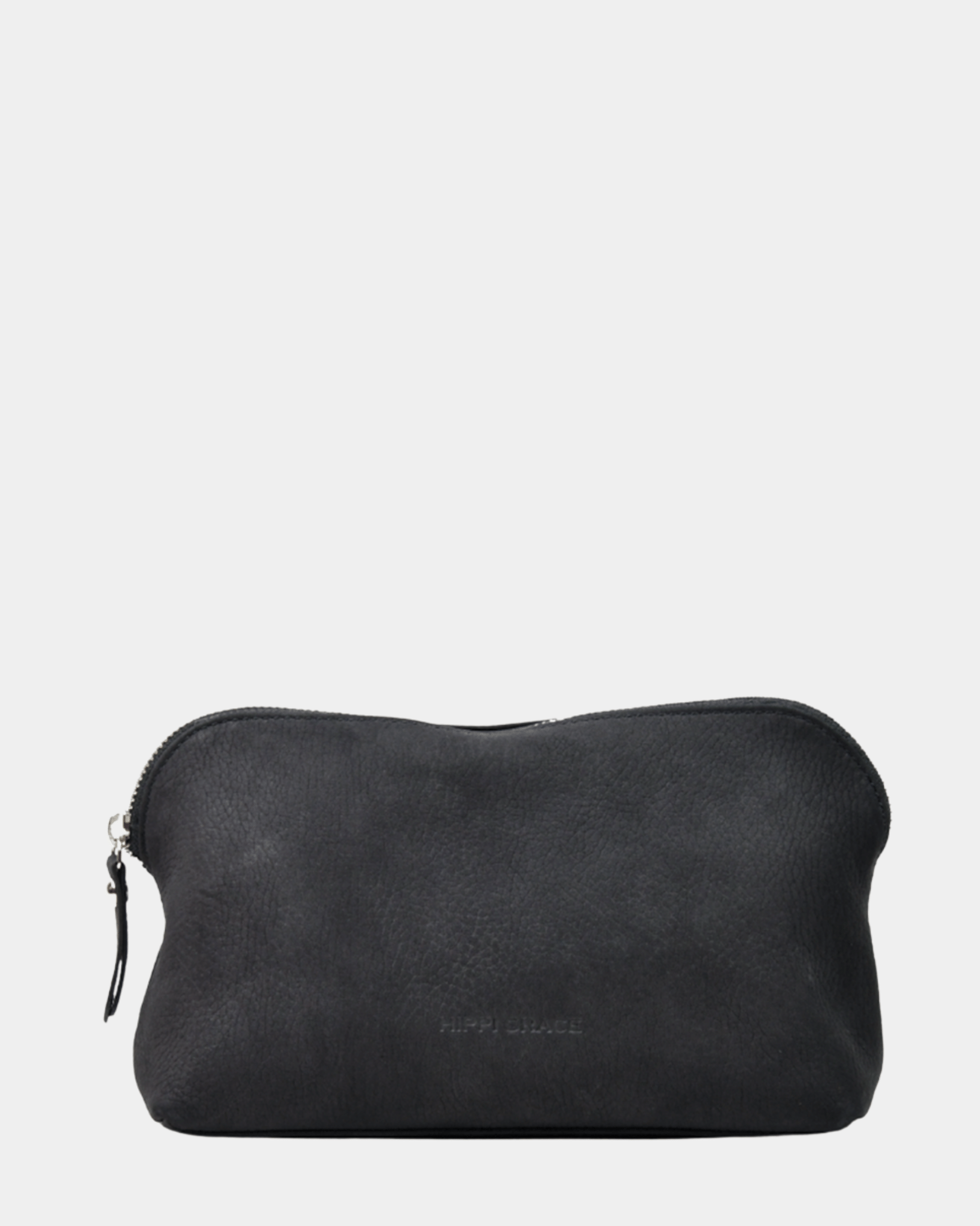 Kosmetikk bag, Nobuck Ku-skinn, glidelås-lukning. Hippi grace Kosmetikkbag i Nobuck Sort i ekte skinn. Norsk Design.