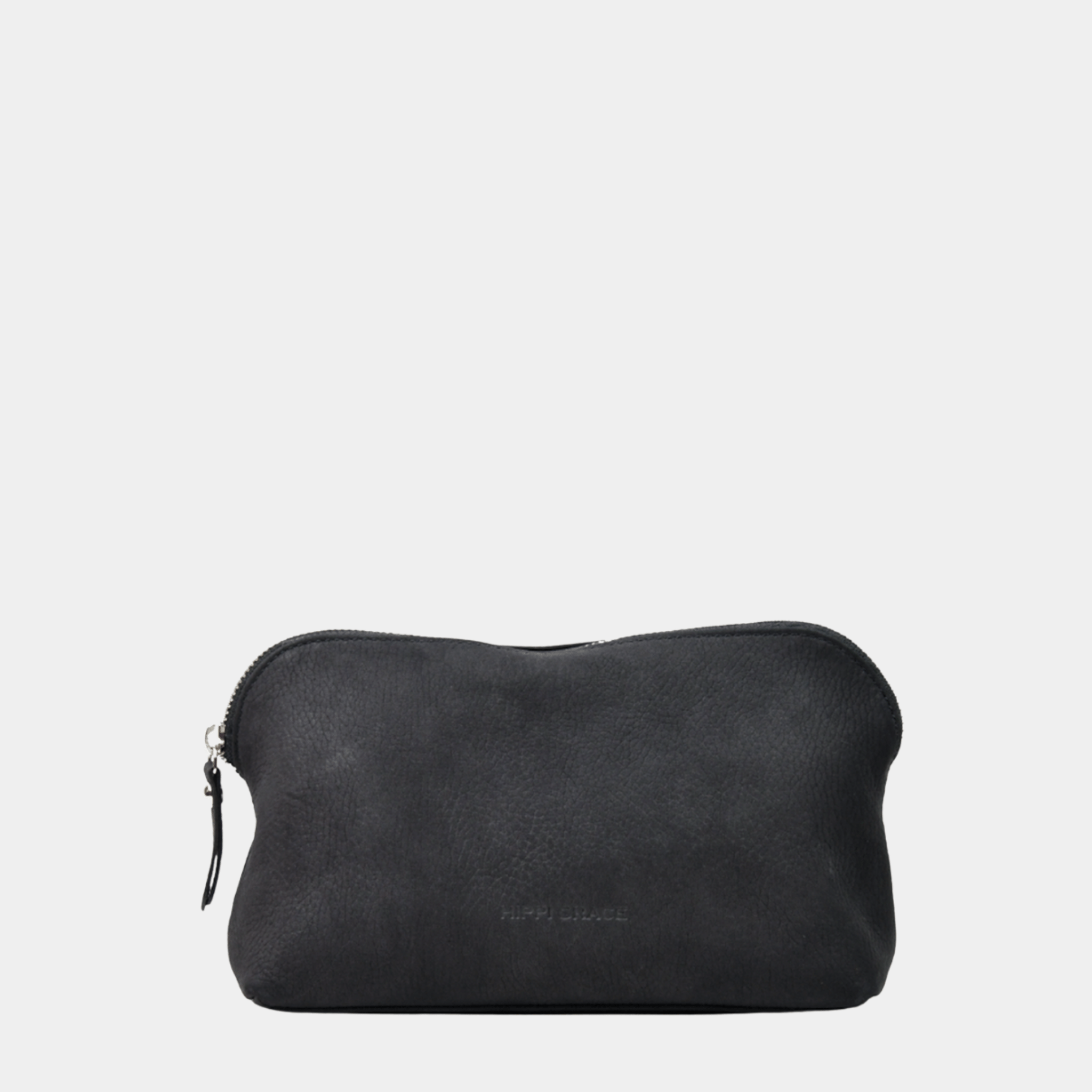 Kosmetikk bag, Nobuck Ku-skinn, glidelås-lukning. Hippi grace Kosmetikkbag i Nobuck Sort i ekte skinn. Norsk Design.