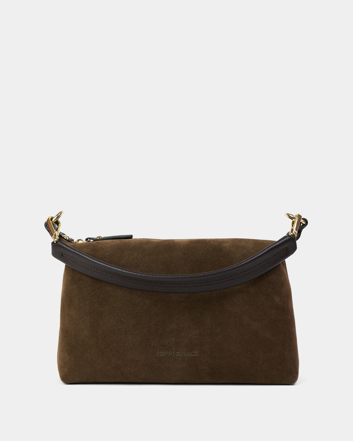Lucca i semsket brunt skinn med gull-detaljer. Følger med lang crossbodystropp. En lett dameveske som passer perfekt til hverdag og fest. Klassisk og stilrent norsk design.