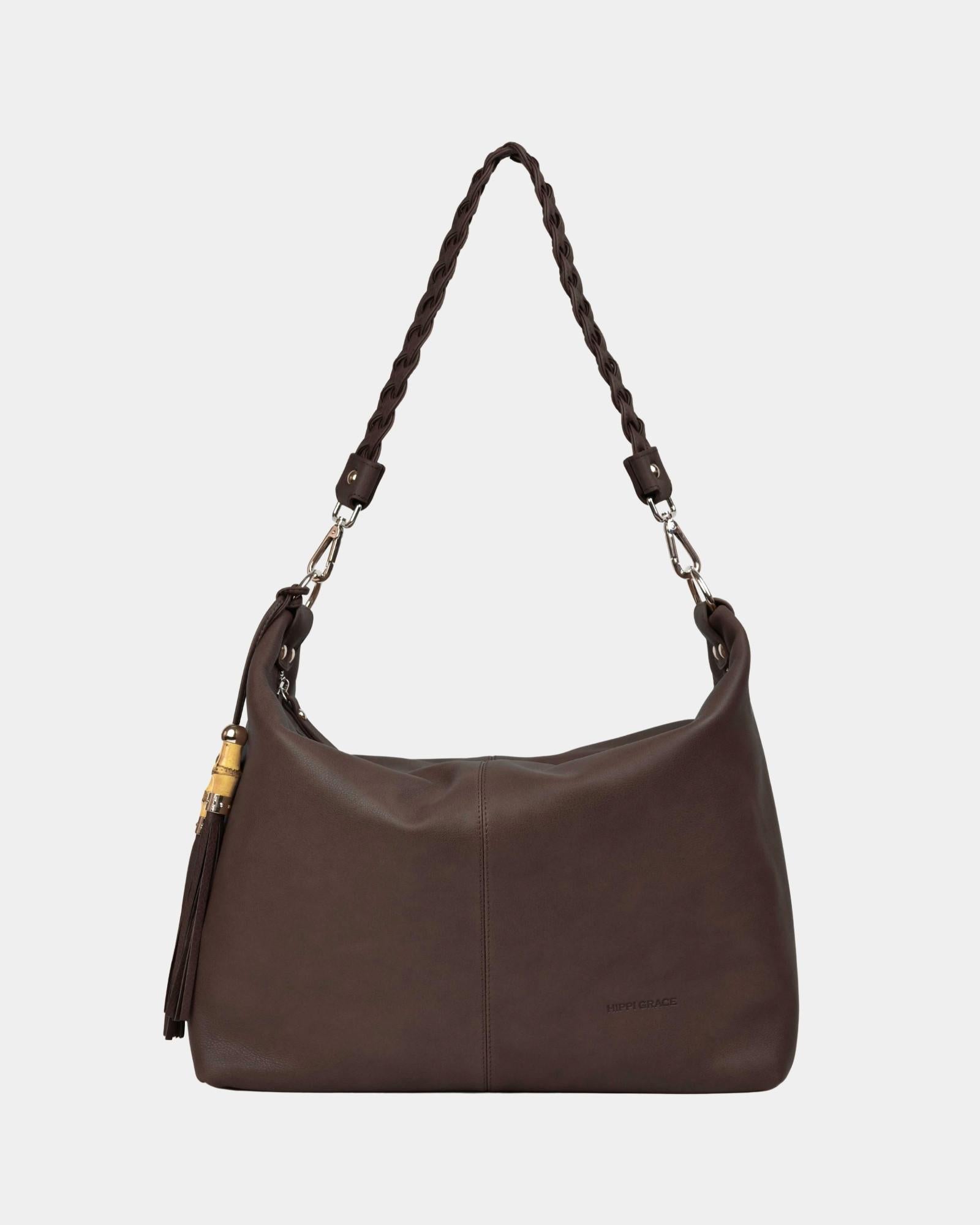 Vår klassiske barcelona veske, i mykt sjokoladebrunt kuskinn.