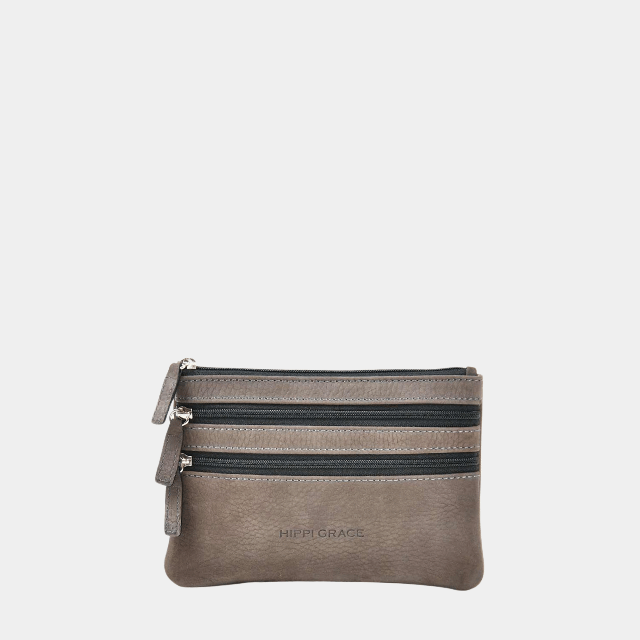 Lommebok, Ku-skinn to glidelås-lommer på framsiden, glidelås-lukning. 