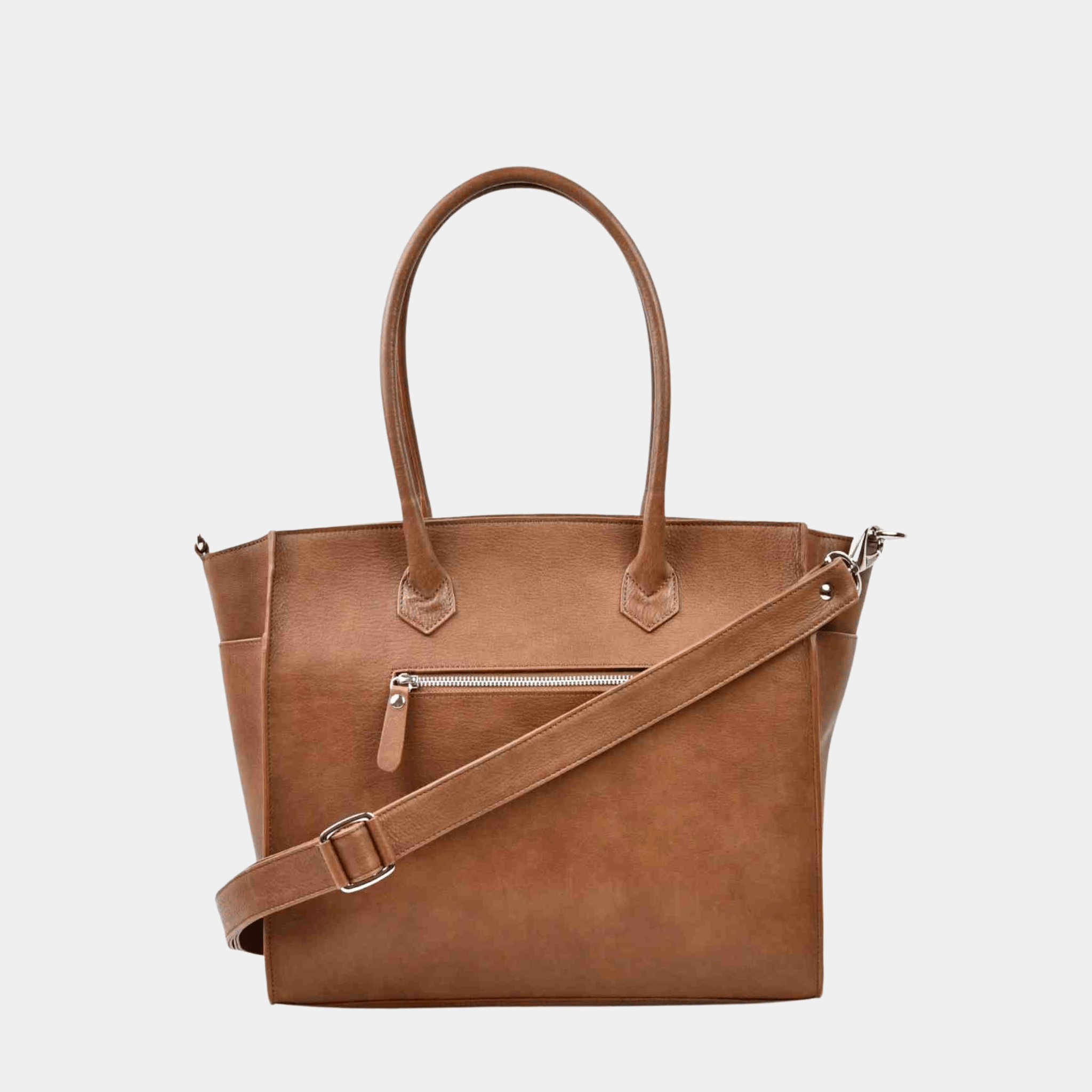 Jobbveske, Ku-skinn, Skulderstropper i skinn, glidelås-lukning.