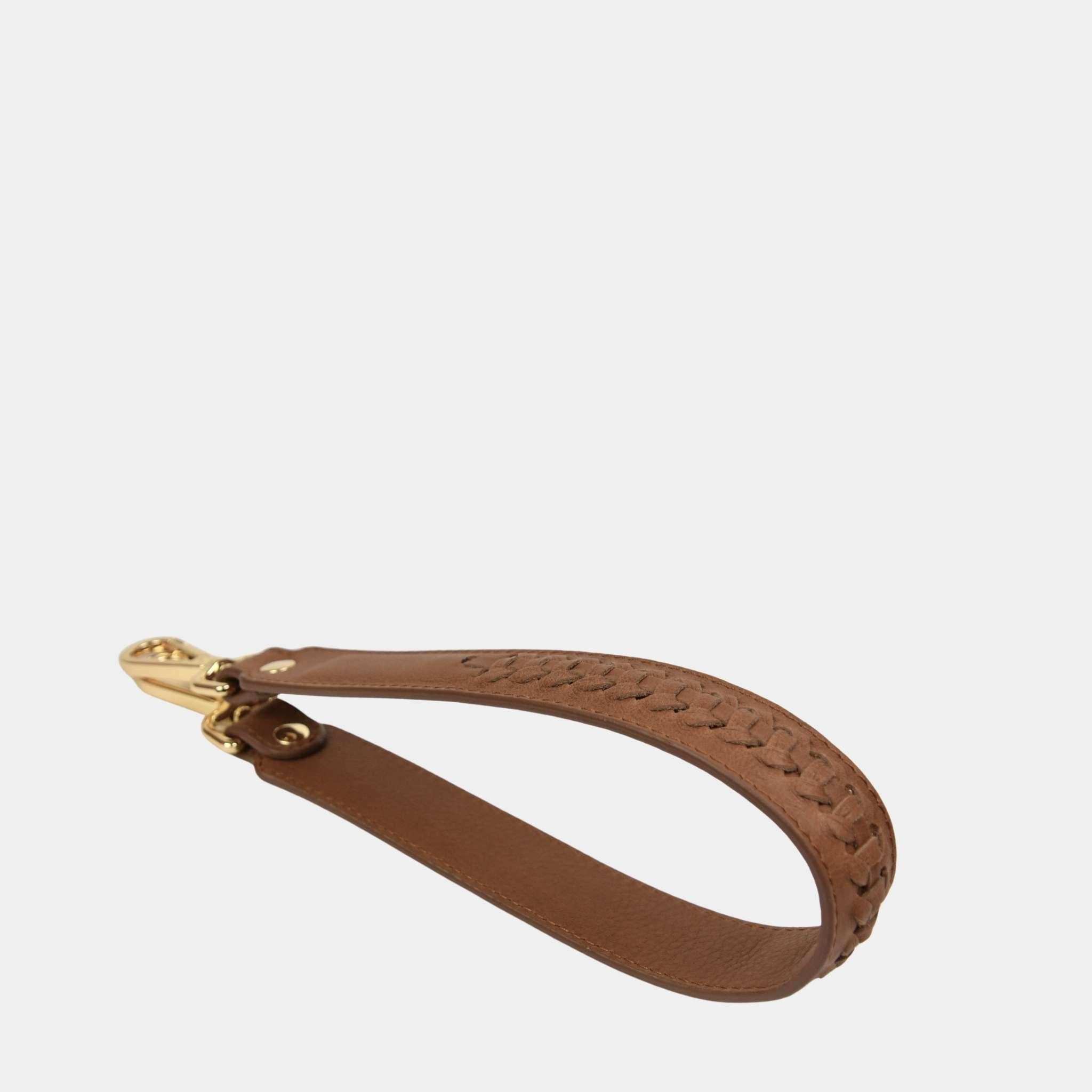 Flettet skulderstropp i tan skinn med gulldetaljer – passer til Hippi Grace vesker